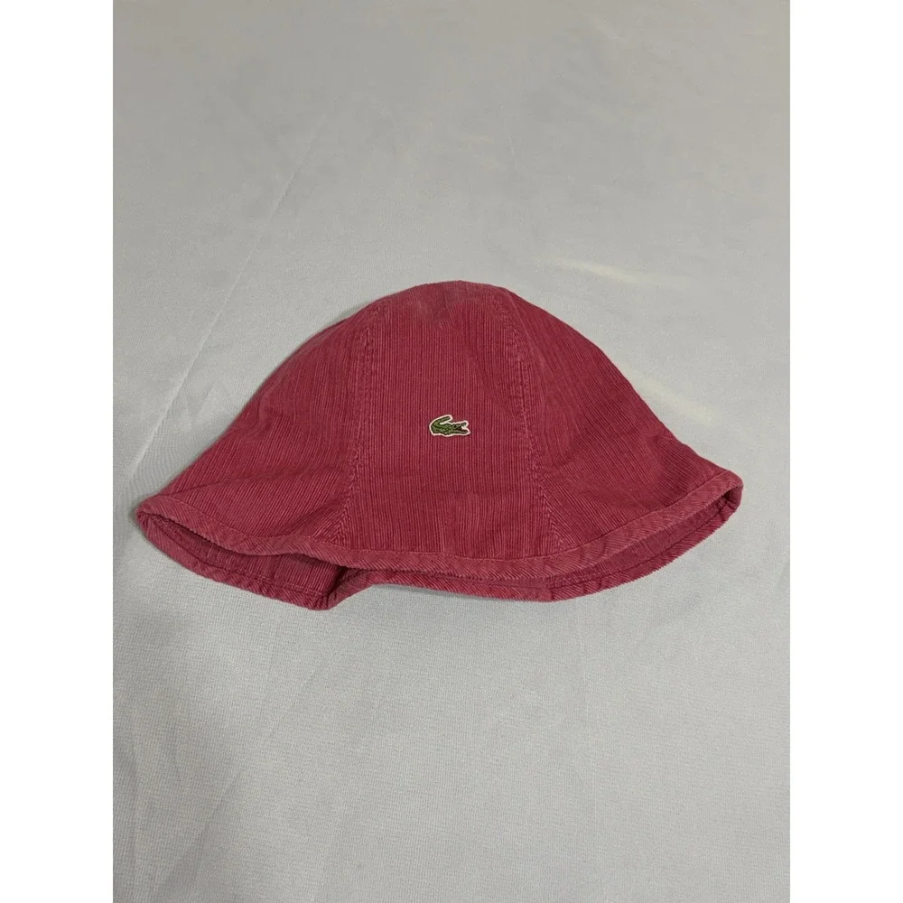 Vintage Lacoste Corduroy Bucket Hat Burgundy Pink Made in France Logo